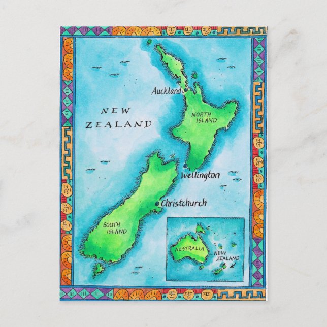 Map of New Zealand Postcard (Front)
