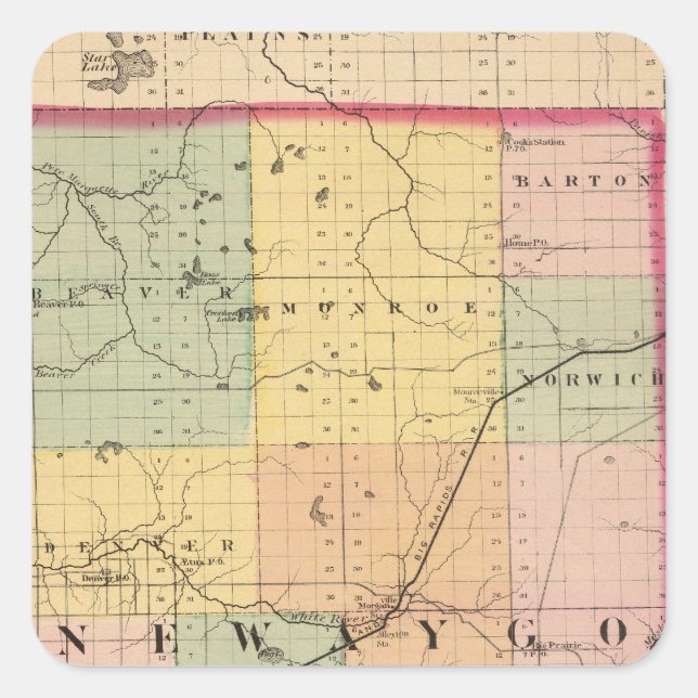 Map of Newaygo County, Michigan Square Sticker (Front)