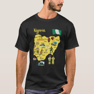 Map of Nigeria Landmarks symbols major cities flag T-Shirt