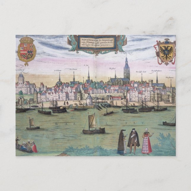 Map of Nijmegen, from 'Civitates Orbis Terrarum' b Postcard (Front)