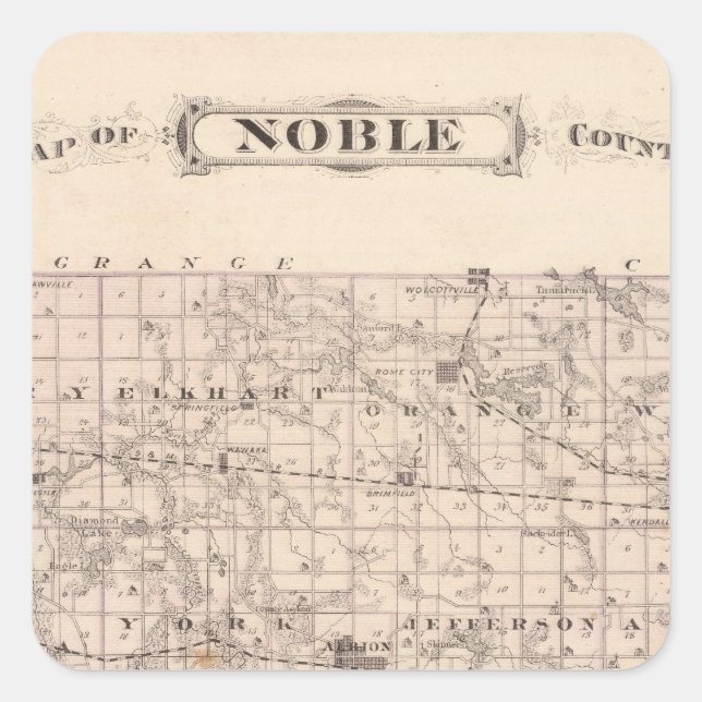 Map of Noble County Square Sticker (Front)