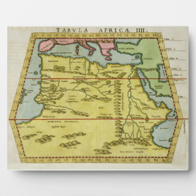 Map of North Africa, c.1580s (coloured engraving) Plaque (Front)