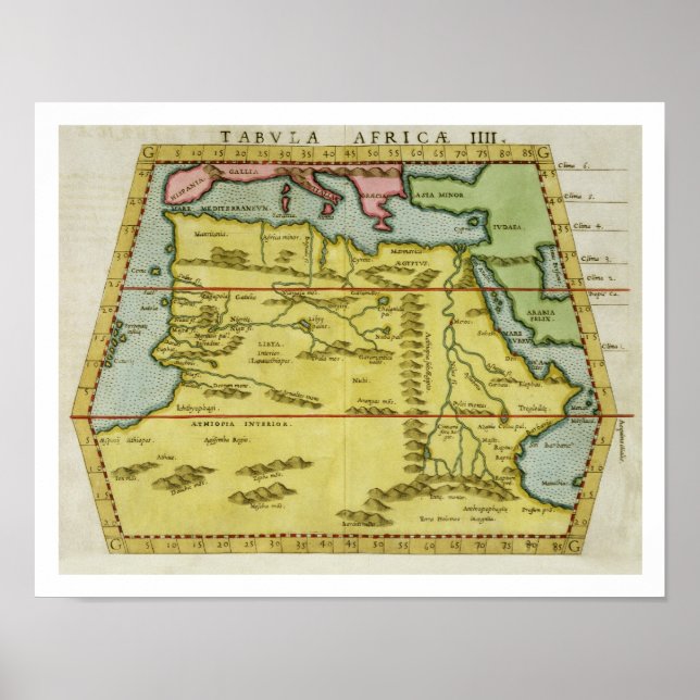 Map of North Africa, c.1580s (coloured engraving) Poster (Front)