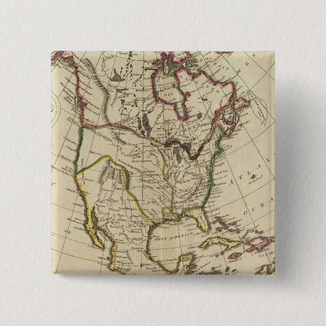 Map of North America 2 Inch Square Button (Front)