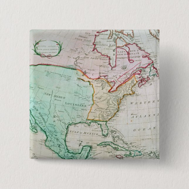Map of North America 2 Inch Square Button (Front)
