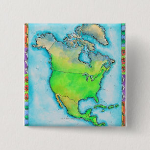 Map of North America 3 2 Inch Square Button