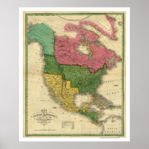 Map of North America by D.H. Vance 1826 Poster