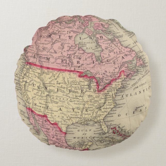 Map Of North America Round Pillow (Front)