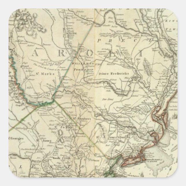 Map Of North And South Carolina Square Sticker (Front)