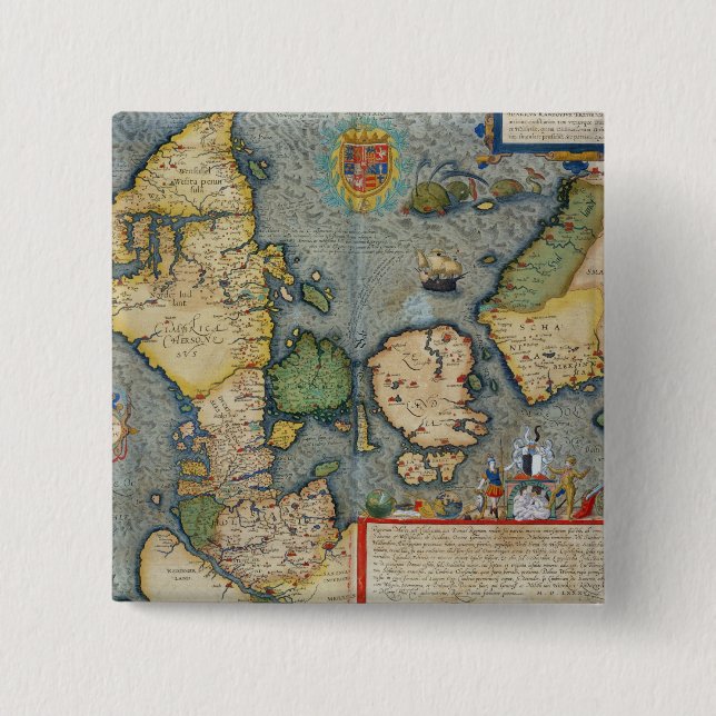 Map of Northern Europe, from 'Civitates Orbis Terr 2 Inch Square Button (Front)