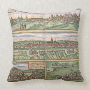 Map of Nuremberg, Ulm, and Saltzburg, from 'Civita Throw Pillow