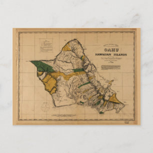 Map of Oahu, Hawaiian Island (1881) Postcard
