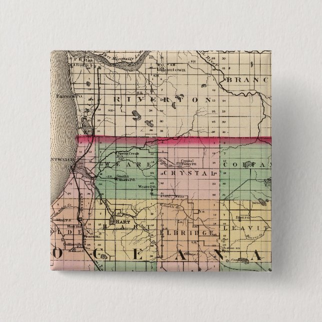 Map of Oceana County, Michigan 2 Inch Square Button (Front)