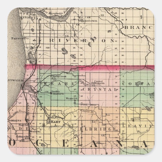 Map of Oceana County, Michigan Square Sticker (Front)