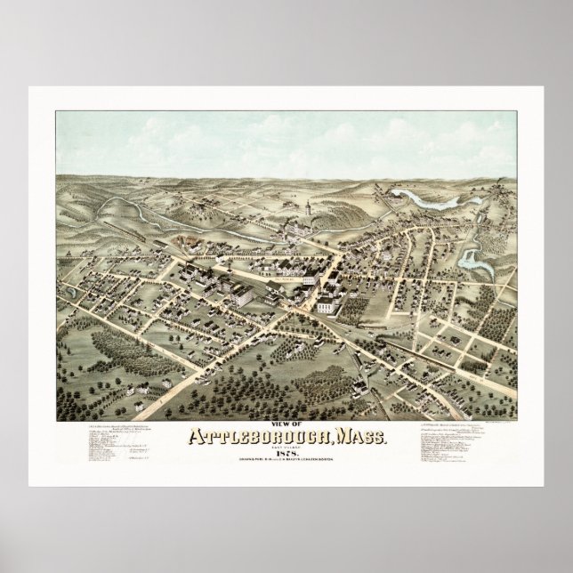 Map of of Attleborough, Massachusetts from 1878 Poster (Front)