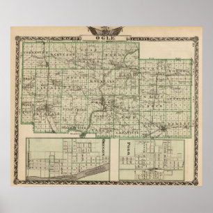 Map of Ogle County, Polo and Oregon Poster