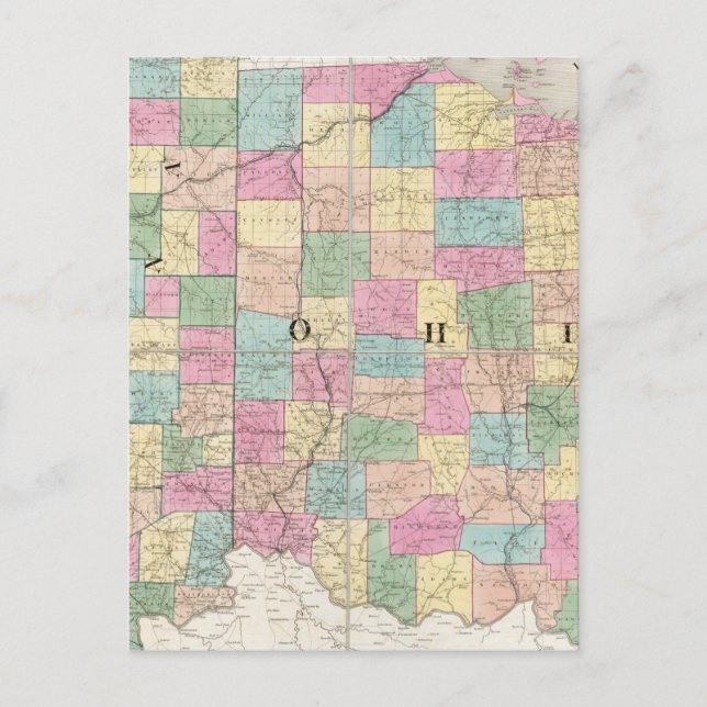 Map of Ohio And Indiana Postcard (Front)