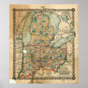 Map of Ohio, Indiana & Michigan (1859) Poster