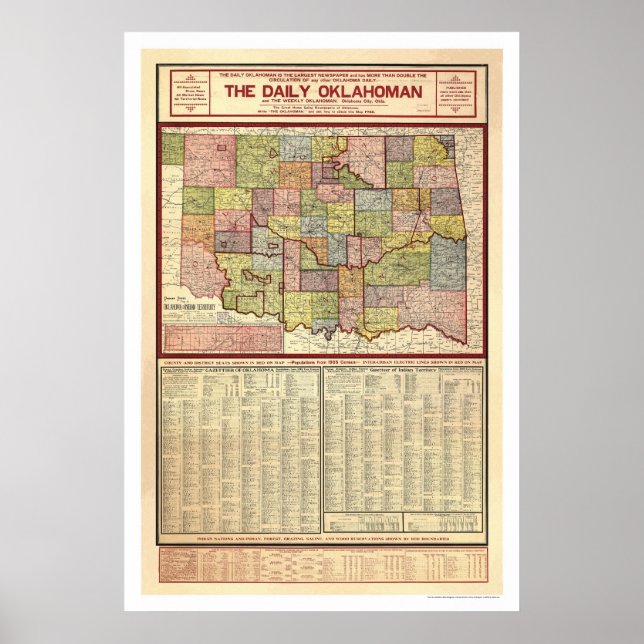 Map of Oklahoma and Indian Territory 1905 Poster (Front)