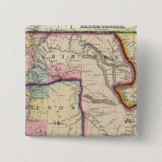 Map Of Oregon, Washington 2 Inch Square Button (Front)