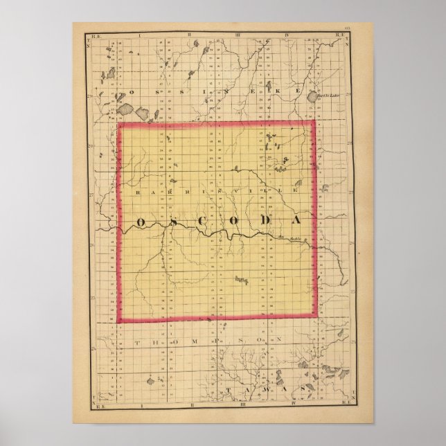 Map of Oscoda County, Michigan Poster (Front)