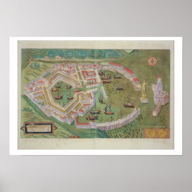 Map of Ostia, from 'Civitates Orbis Terrarum' by G Poster (Front)