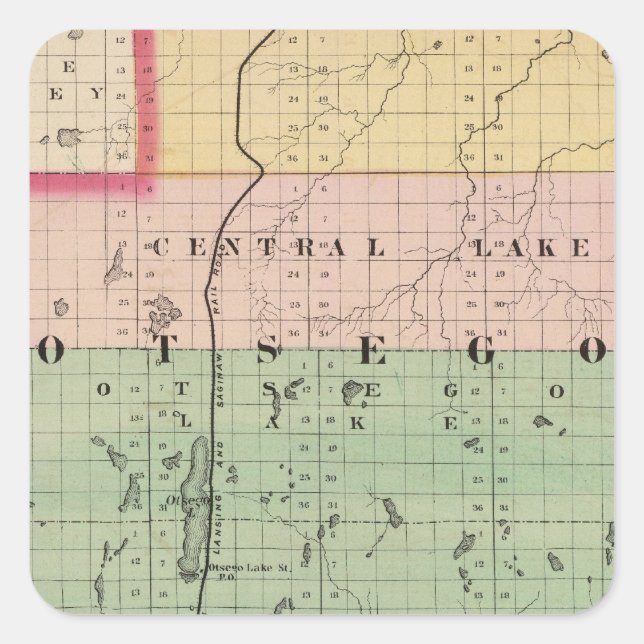 Map of Otsego County, Michigan Square Sticker (Front)