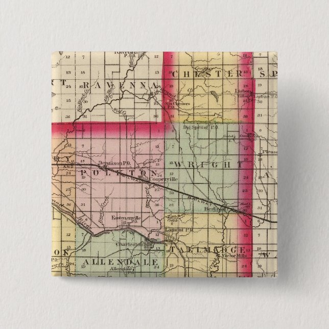 Map of Ottawa County, Michigan 2 Inch Square Button (Front)