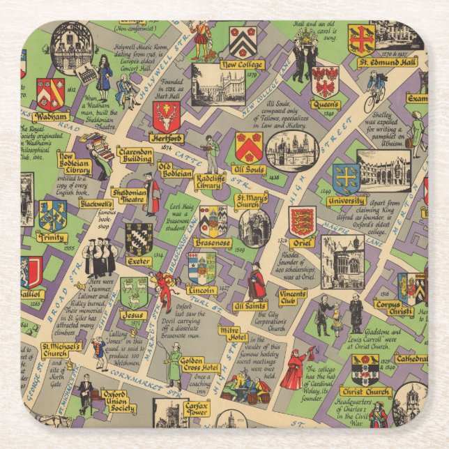 Map of Oxford, England (British Railways) Square Paper Coaster (Front)