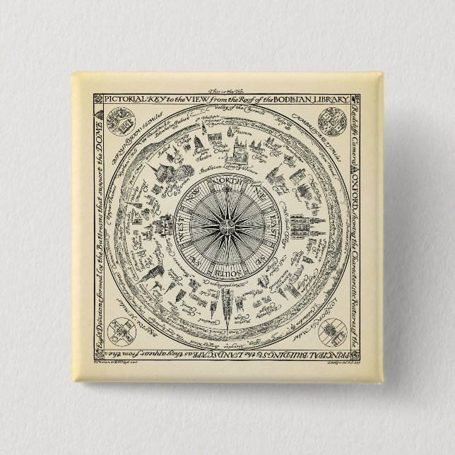 Map of Oxford view from the Bodleian Library 2 Inch Square Button (Front)