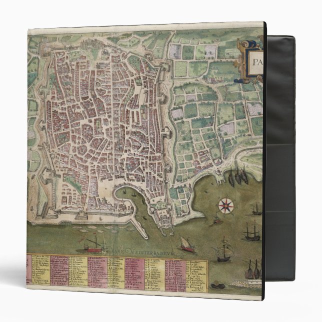 Map of Palermo, from 'Civitates Orbis Terrarum' by Binder (Front/Inside)