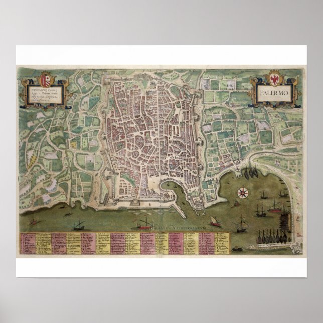 Map of Palermo, from 'Civitates Orbis Terrarum' by Poster (Front)