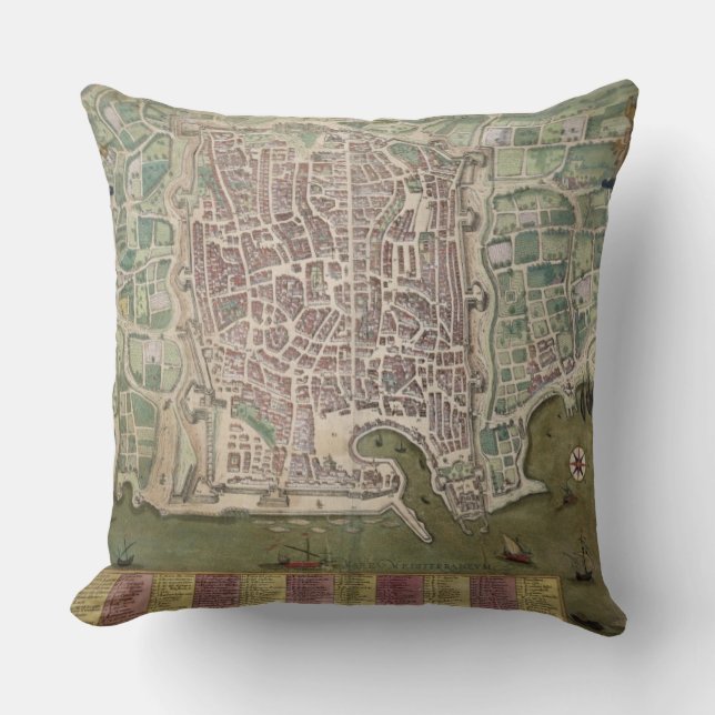 Map of Palermo, from 'Civitates Orbis Terrarum' by Throw Pillow (Front)