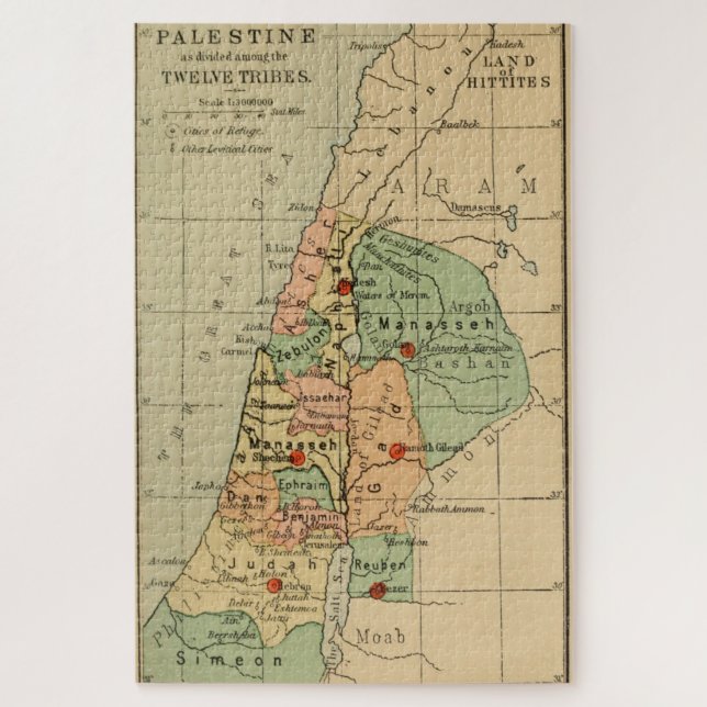 Map of Palestine Divided by the 12 tribes from 188 Jigsaw Puzzle (Vertical)
