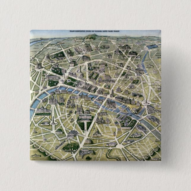 Map of Paris during the period of the Grands 2 Inch Square Button (Front)