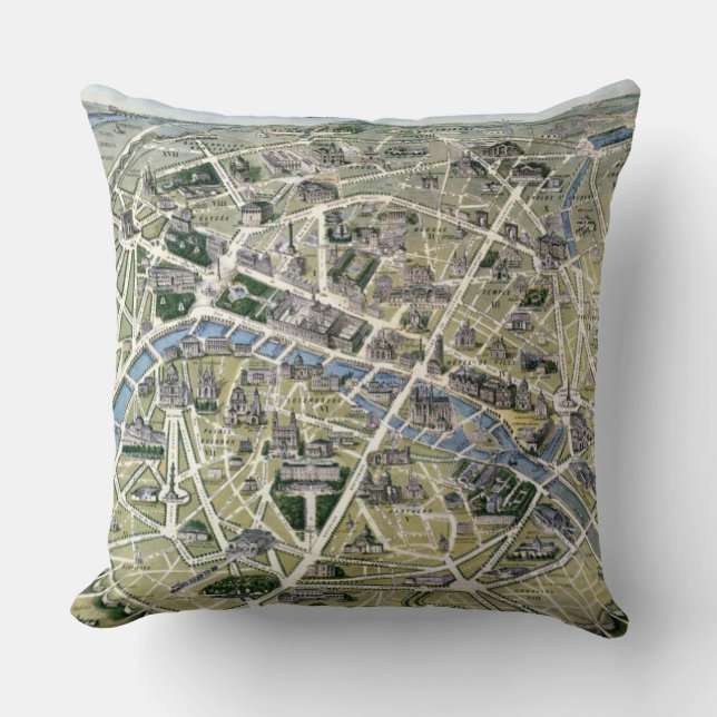 Map of Paris during the period of the Grands Throw Pillow (Front)