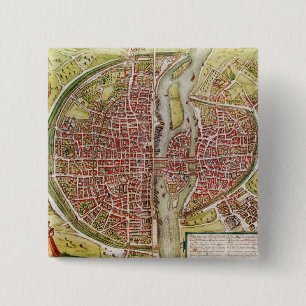 Map of Paris from 'Civitates orbis terrarrum' 2 Inch Square Button