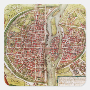 Map of Paris from 'Civitates orbis terrarrum' Square Sticker