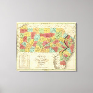 Map Of Pennsylvania New Jersey And Delaware Canvas Print