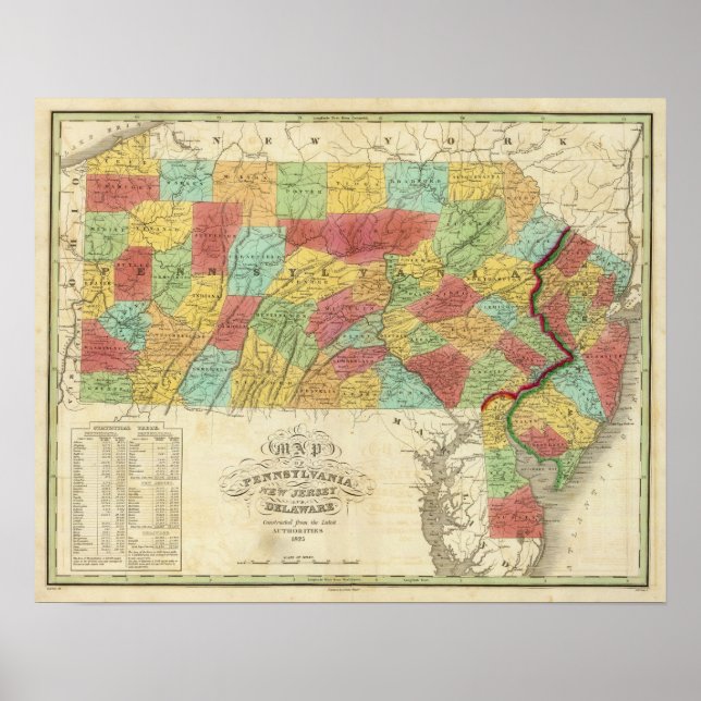 Map Of Pennsylvania New Jersey And Delaware Poster (Front)
