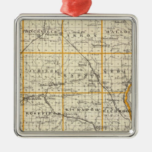 Map of Peoria County and Minonk Metal Ornament
