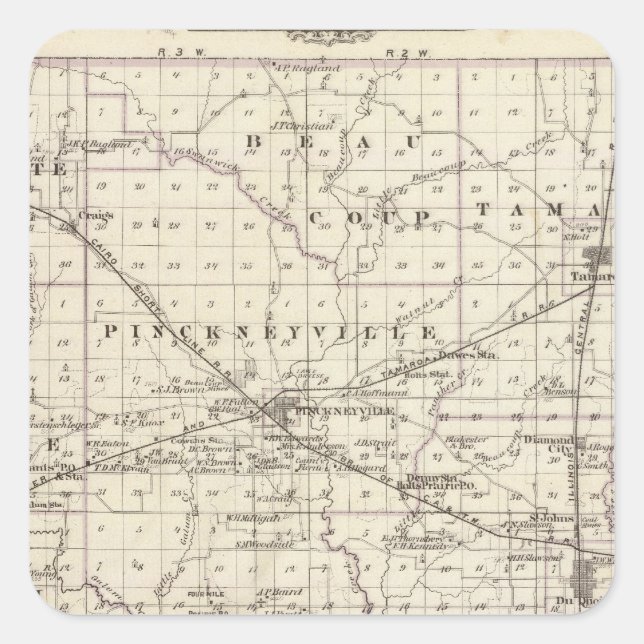 Map of Perry County, Nashville and Carmi Square Sticker (Front)