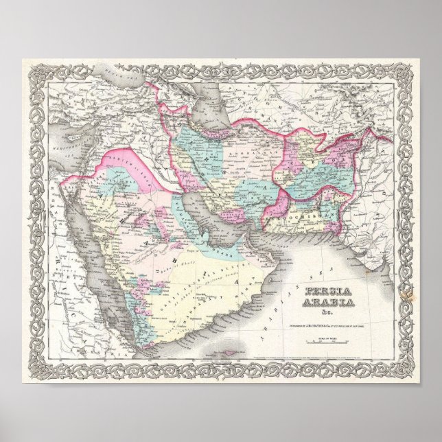Map of Persia, Afghanistan and Arabia Poster (Front)