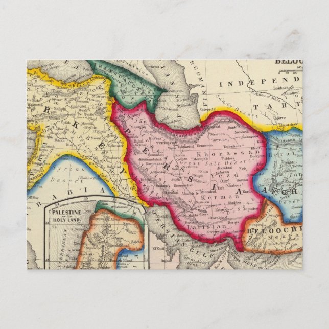 Map of Persia, Turkey In Asia Afghanistan Postcard (Front)
