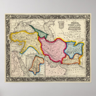 Map of Persia, Turkey In Asia Afghanistan Poster
