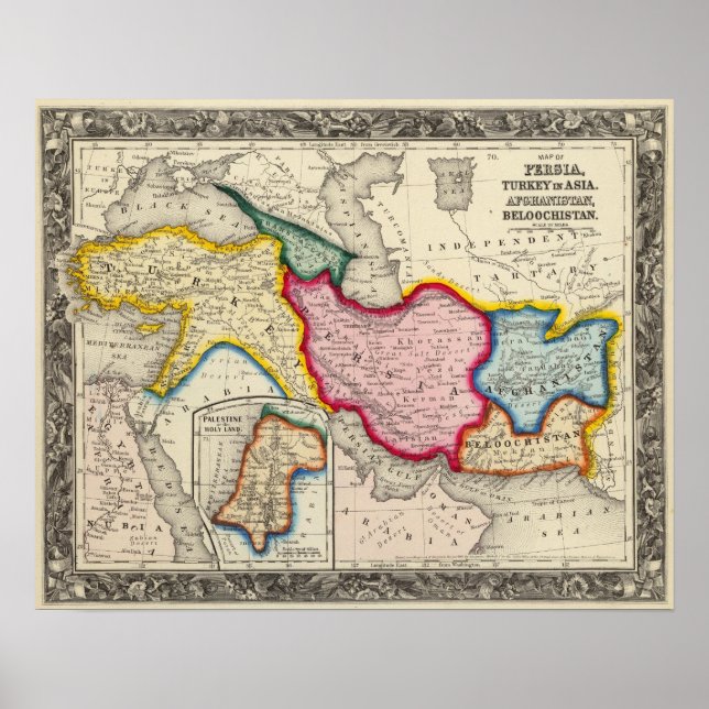Map of Persia, Turkey In Asia Afghanistan Poster (Front)