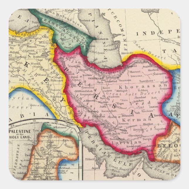 Map of Persia, Turkey In Asia Afghanistan Square Sticker (Front)