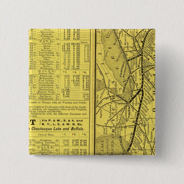 Map of Pittsburgh and Western Railway 2 Inch Square Button (Front)