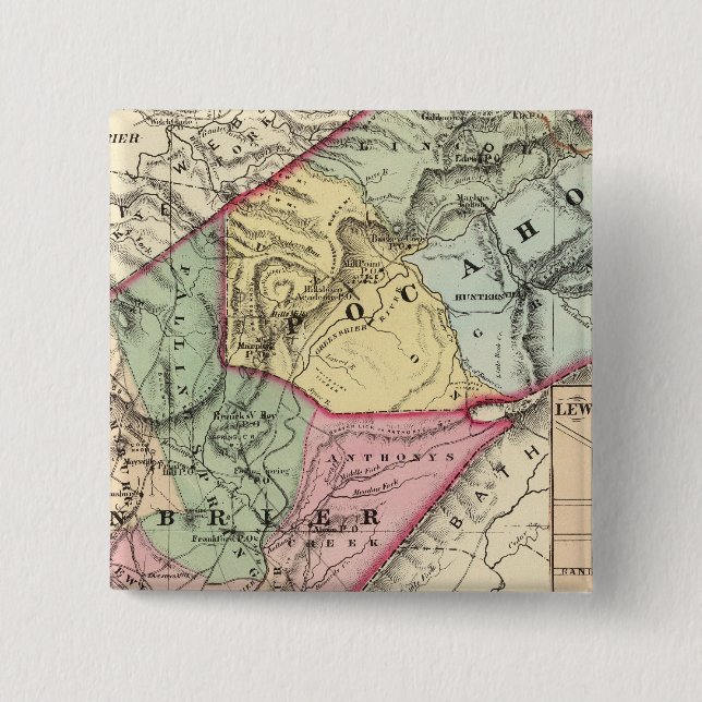 Map of Pocohontas, Greenbrier counties 2 Inch Square Button (Front)