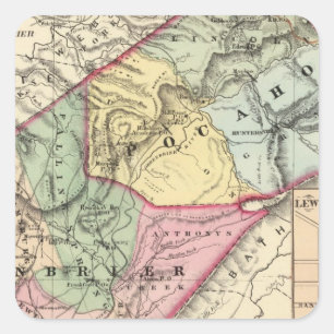 Map of Pocohontas, Greenbrier counties Square Sticker